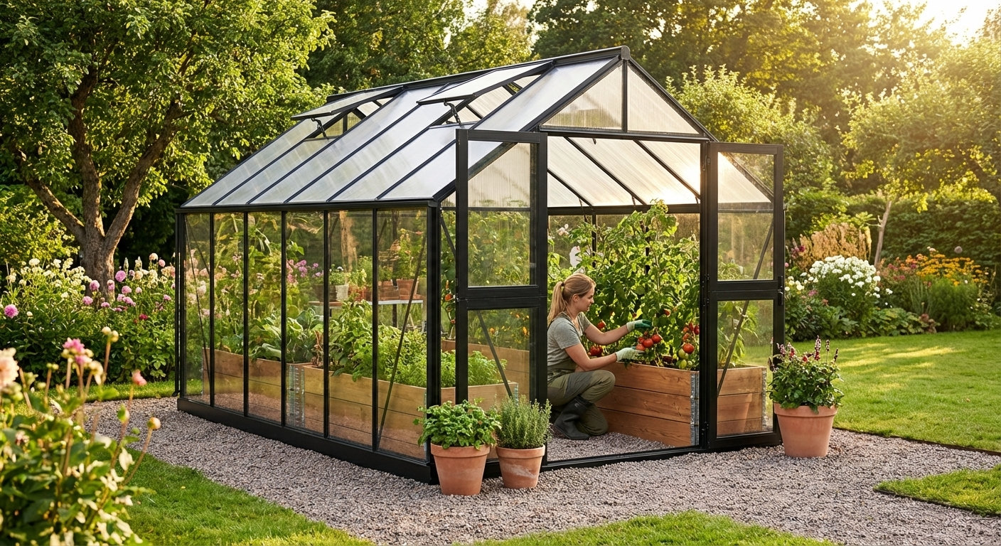 Black polycarbonate greenhouse with aluminium frame - product detail