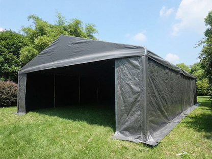 Grey storage tent 6x6 m with PE 300 material and steel frame