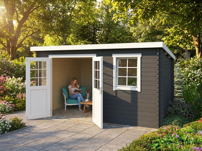 Wooden shed in dark grey made of Nordic Spruce