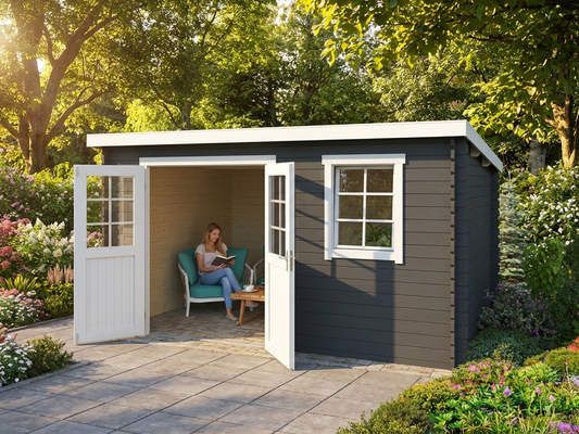 Wooden shed in dark grey made of Nordic Spruce