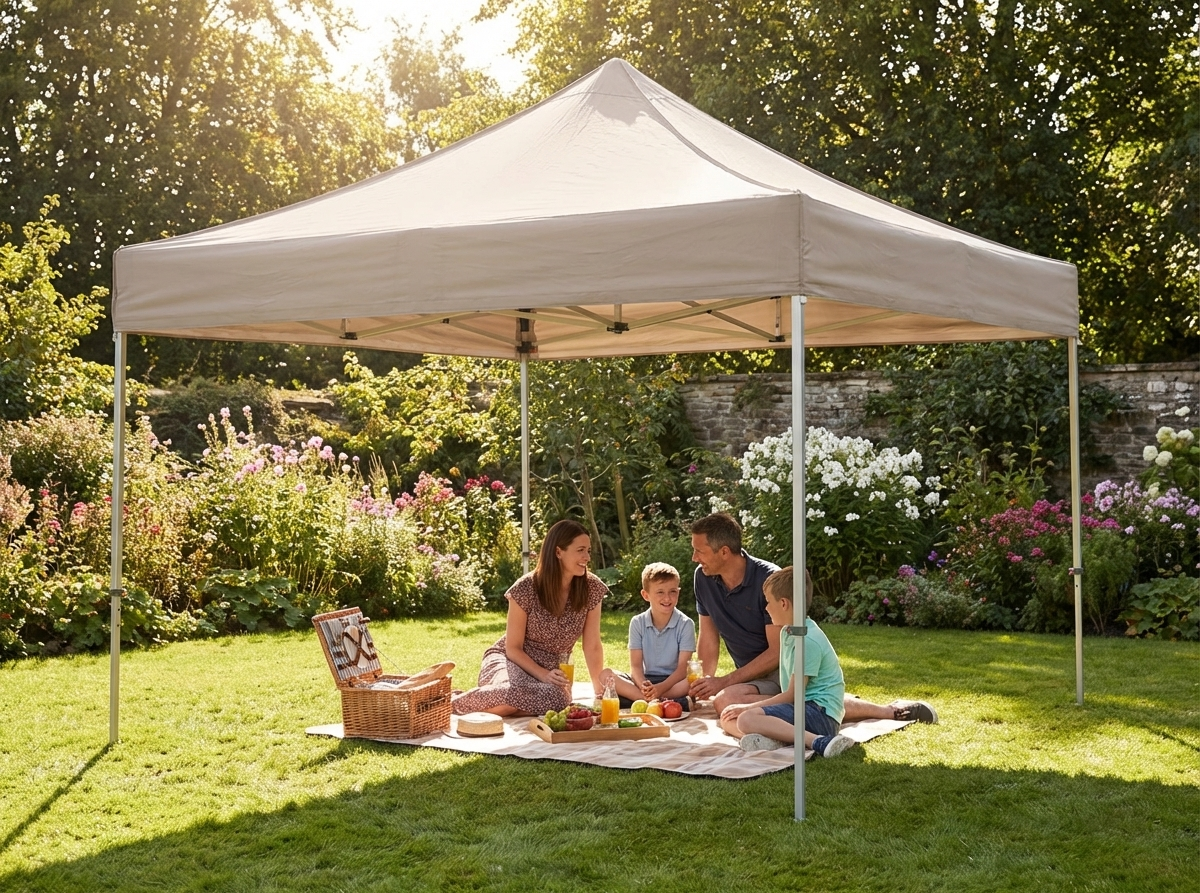 Pop up gazebo with latte shade and steel frame - product detail