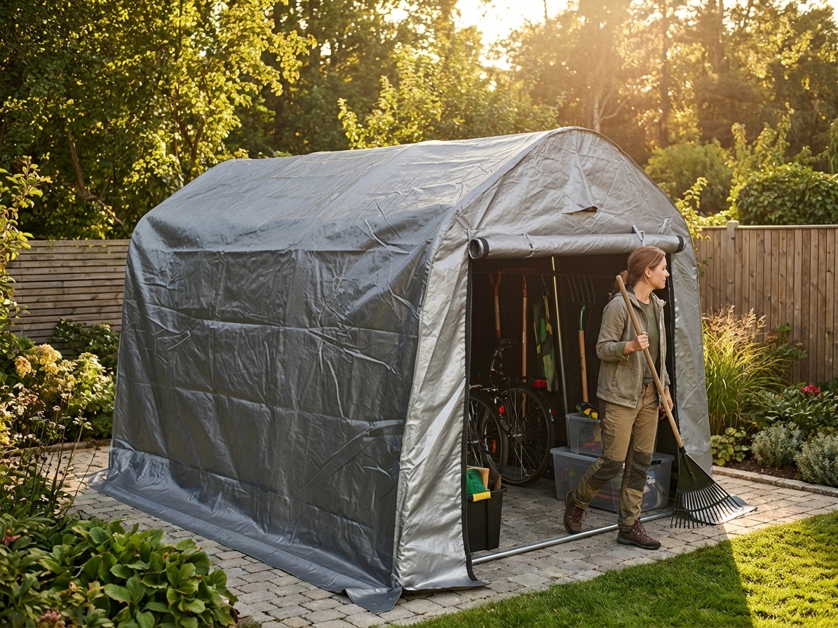 Grey storage tent 2x3x2 m with PE tarpaulin and steel frame - view 3