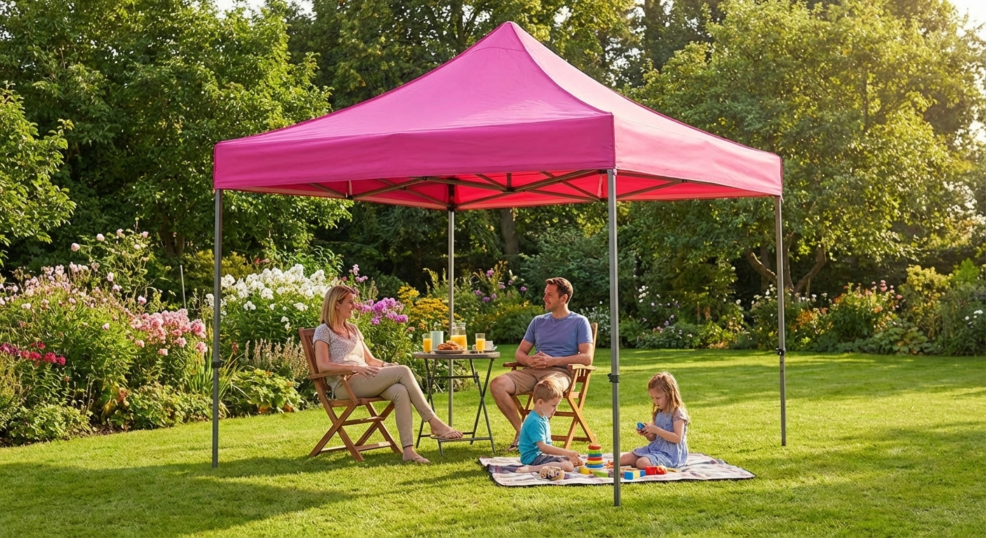 Pink pop-up gazebo with steel frame for outdoor events