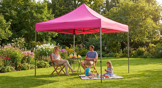 Pink pop-up gazebo with steel frame for outdoor events