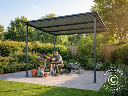 Anthracite garden shed extension with skylight in galvanised steel - product detail