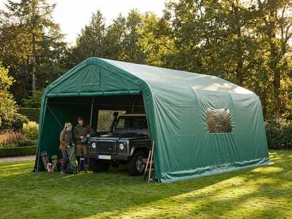 Portable Garage Roof Cover in Green PVC, size 3.77x7.3 meters