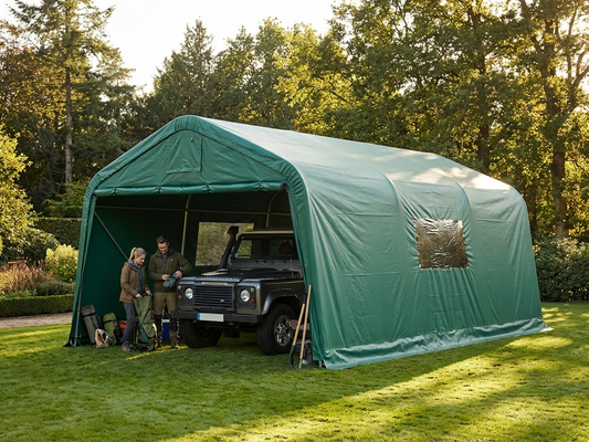 Portable Garage Roof Cover in Green PVC, size 3.77x7.3 meters