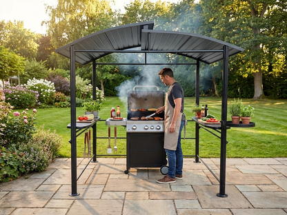 Black barbecue pavilion with galvanised steel roof for outdoor use - product detail