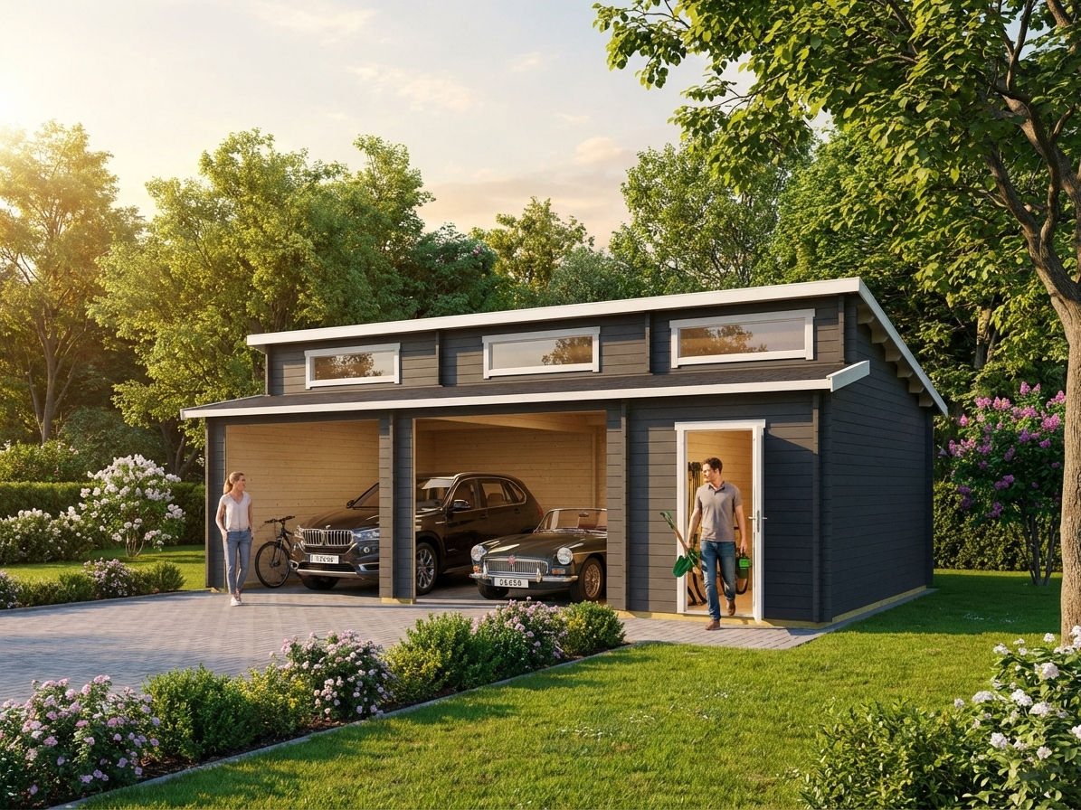 Wooden Double Garage in Dark Grey Nordic Spruce - view 3
