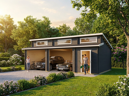 Wooden Double Garage in Dark Grey Nordic Spruce - view 3