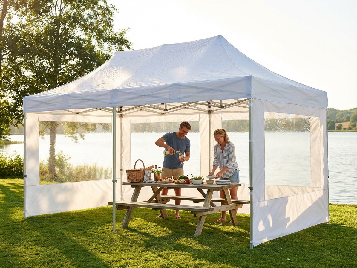 Clear pop up gazebo with PVC roof and steel frame - product detail
