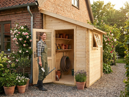 Wooden lean-to shed made of Nordic Spruce in natural color - view 3