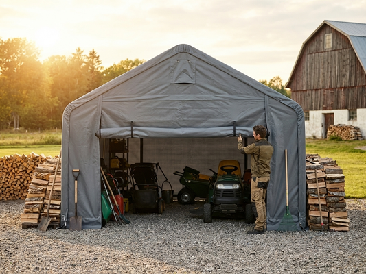 Grey polyethylene storage shelter endwall for outdoor use