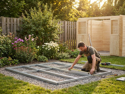 Steel floor frame for garden shed in silver, sturdy support - product detail