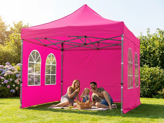 Pink pop up gazebo 3x3 m with steel frame for outdoor use