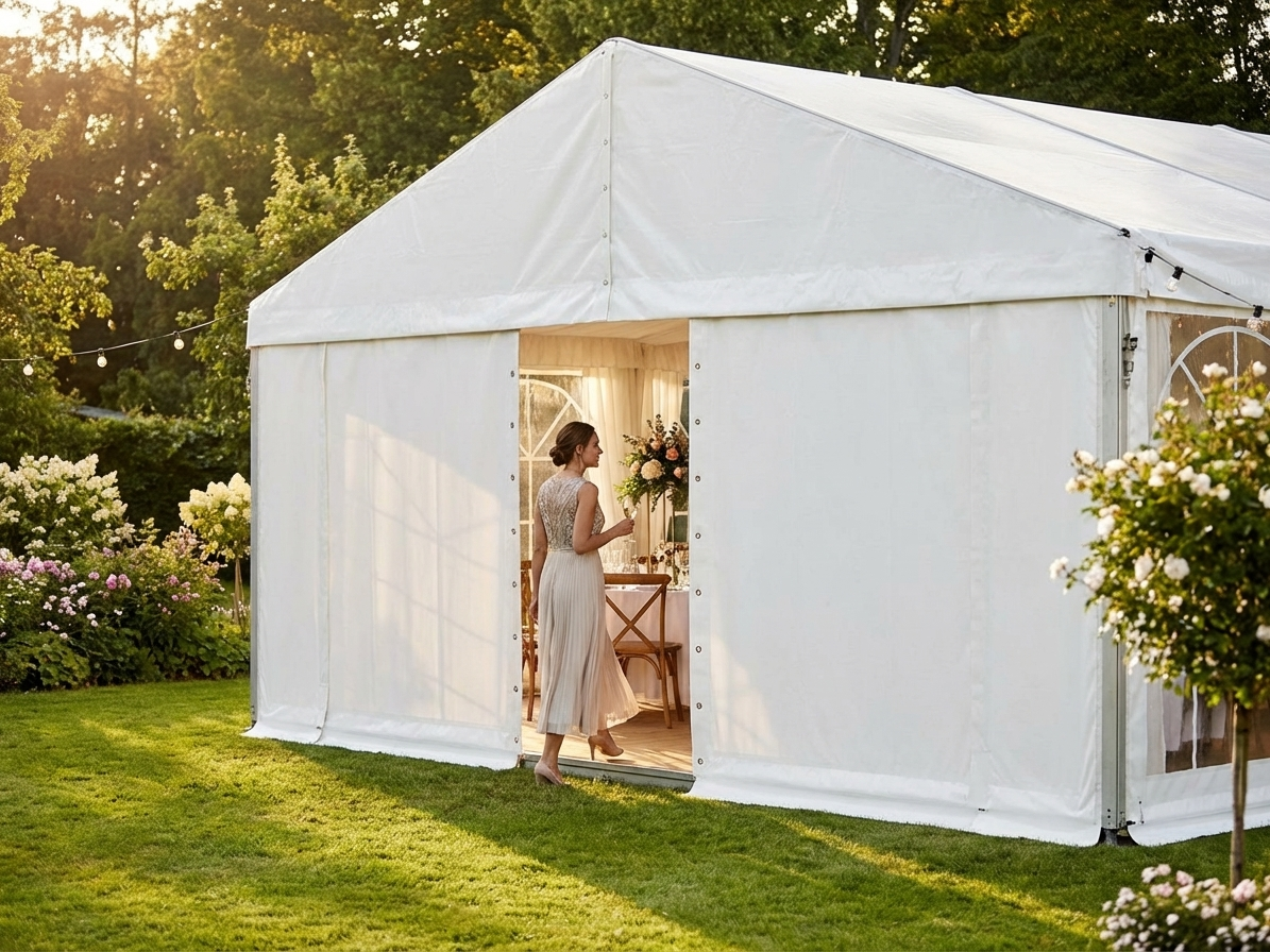 White endwall with wide door, 5m PVC polyester outdoor use