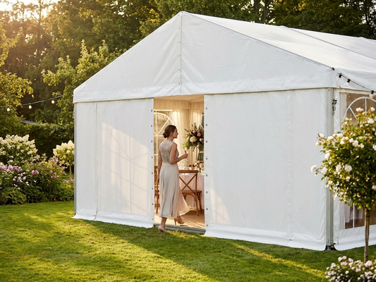 White endwall with wide door, 5m PVC polyester outdoor use