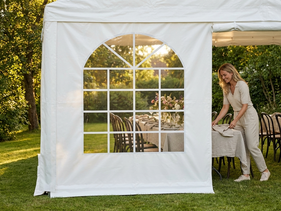 White PVC marquee sidewall, 2.3x2.3m, for event shelters