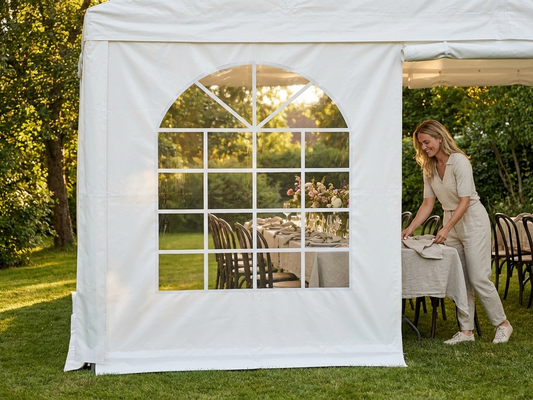 White PVC marquee sidewall, 2.3x2.3m, for event shelters