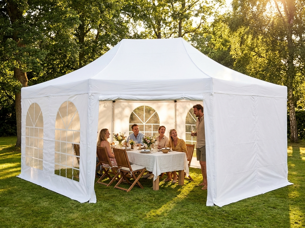 White pop-up gazebo 4x8m with aluminium frame for outdoor events