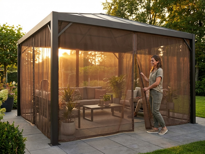 Brown mesh gazebo curtain 4x4m for outdoor use