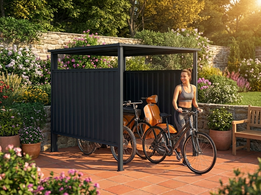 Anthracite steel bike shed for garden storage - product detail