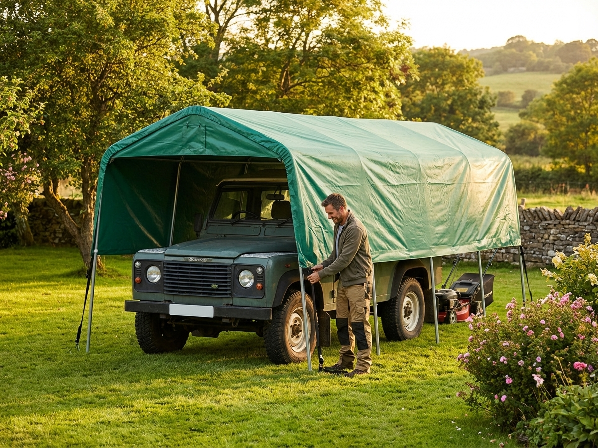 Green PVC roof cover for portable garage, 3.77x9.7m - product detail