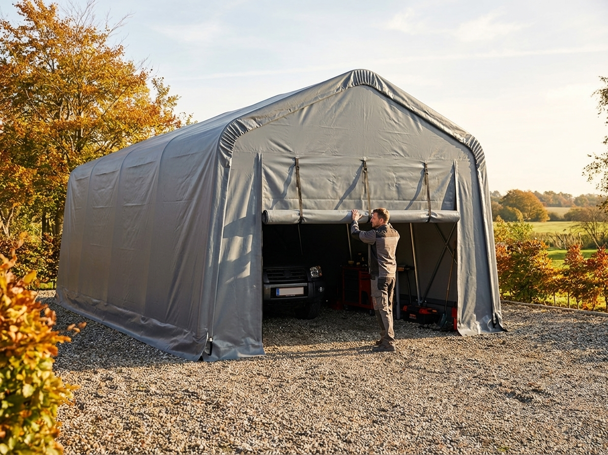 PVC endwall/door for portable garage, grey colour