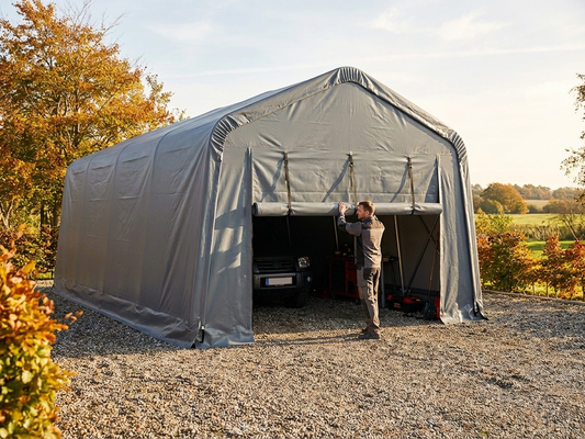 PVC endwall/door for portable garage, grey colour