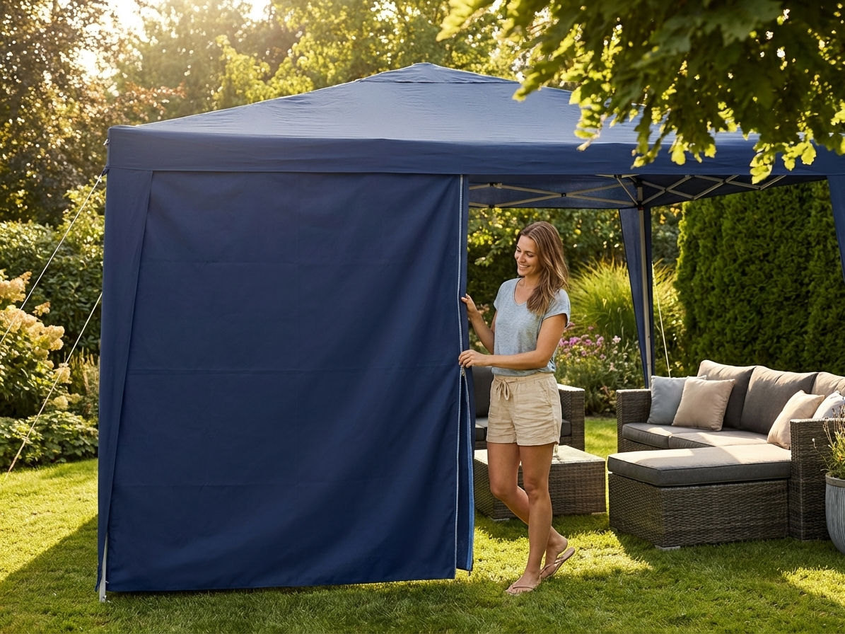 Dark blue sidewall with zipper for outdoor tents - view 3