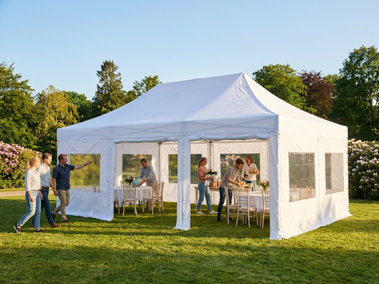 White pop up gazebo with flame retardant material and aluminium frame - product detail