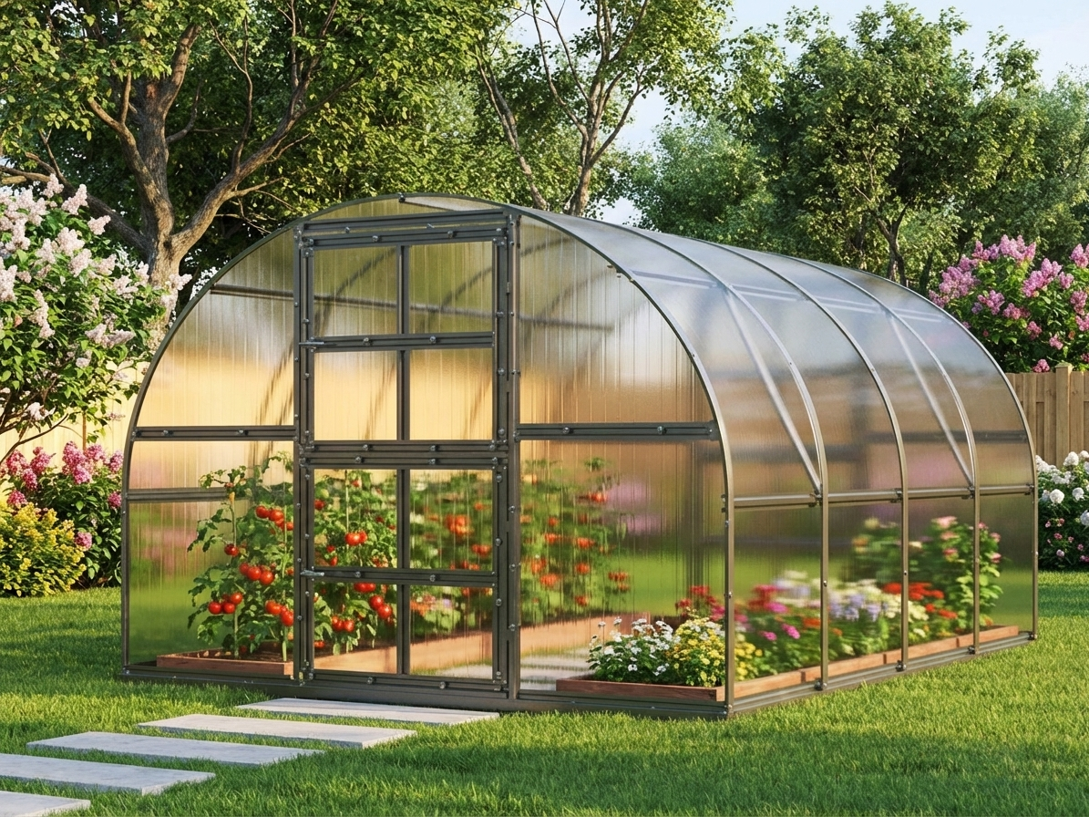 Silver polycarbonate greenhouse with galvanised steel frame - product detail