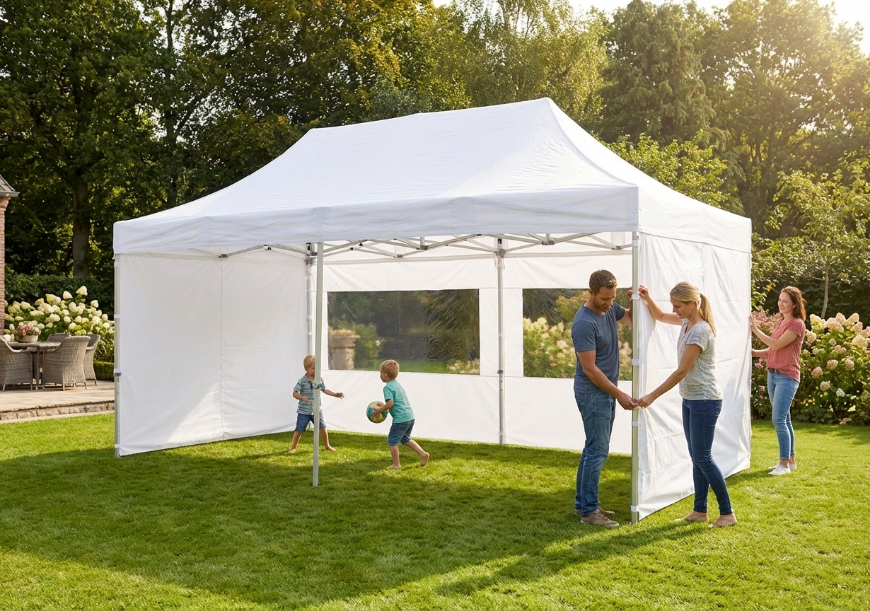 White pop-up gazebo with aluminium frame for outdoor use