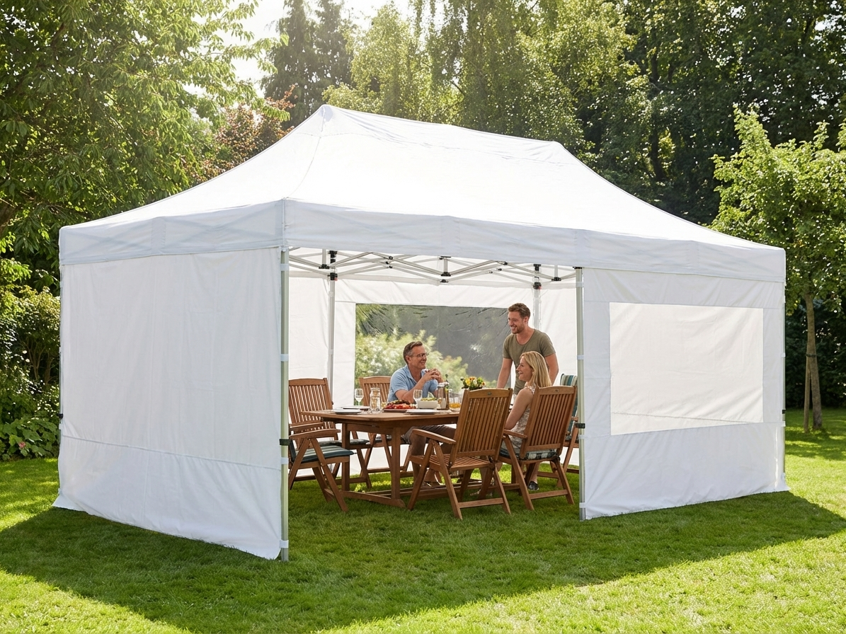 White pop-up gazebo with steel frame, ideal for outdoor events - product detail