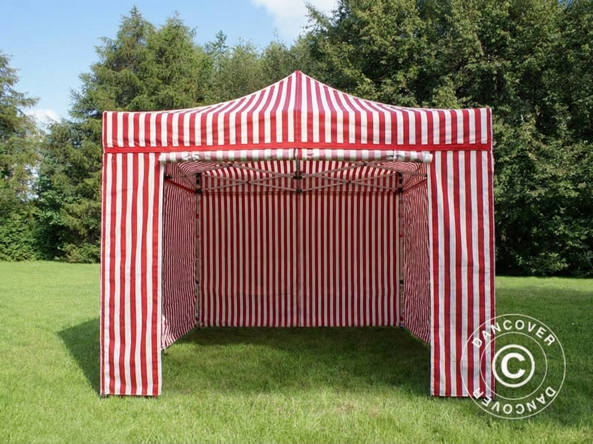 Pop up gazebo 4x4m in white and red with aluminium frame