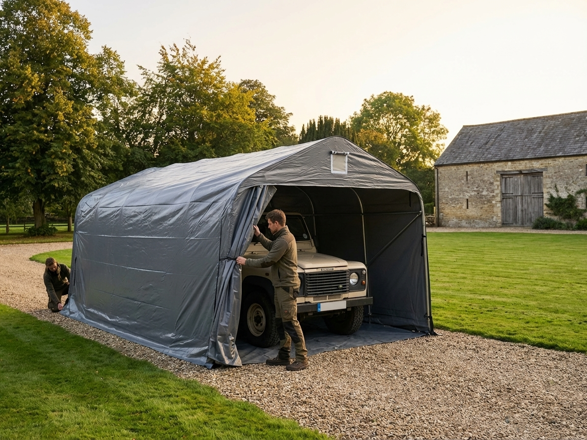 Portable garage in grey PVC with ground cover - view 3