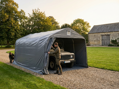 Portable garage in grey PVC with ground cover - view 3