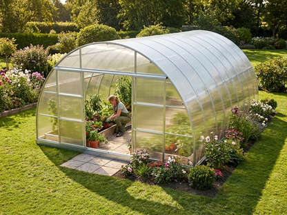 Greenhouse polycarbonate 6x8 m in silver with galvanised steel frame - view 3