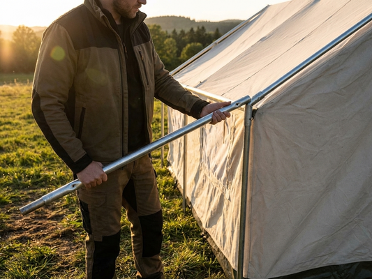 Galvanised steel storage tent pipe in silver, ideal for industrial use