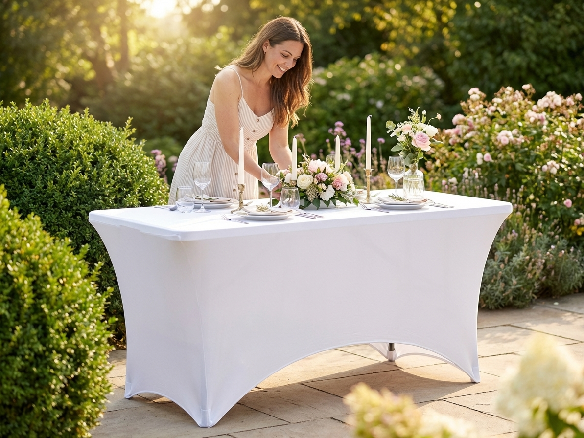 Stretch table cover in white, perfect for events - view 3