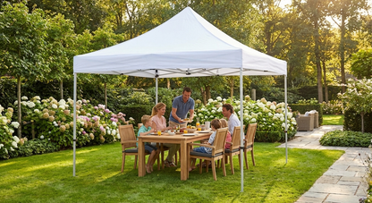 White pop up gazebo 4x4 m with flame retardant steel frame - product detail