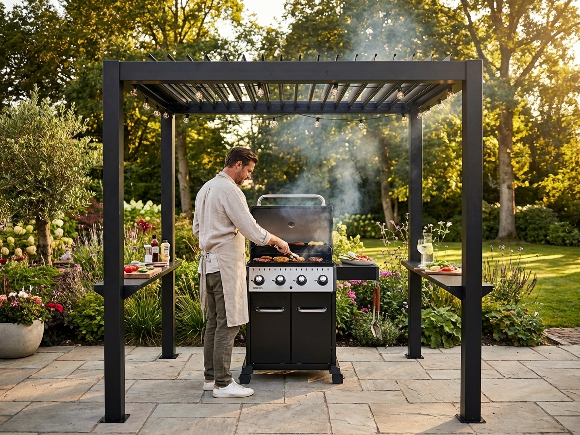 Aluminium BBQ Pergola in Black for Outdoor Use
