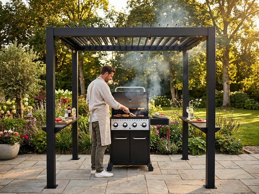 Aluminium BBQ Pergola in Black for Outdoor Use