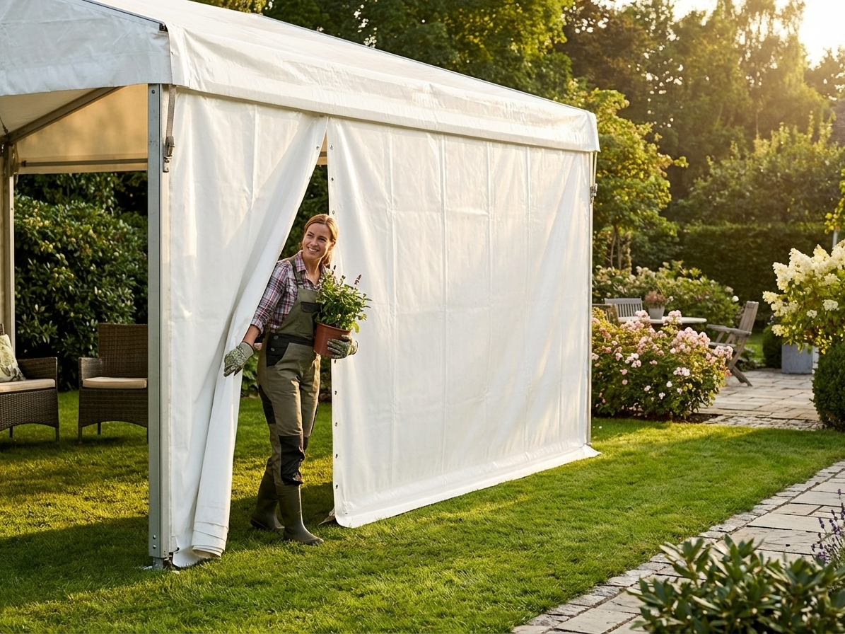 White PVC Endwall for Outdoor Use, 3x6m