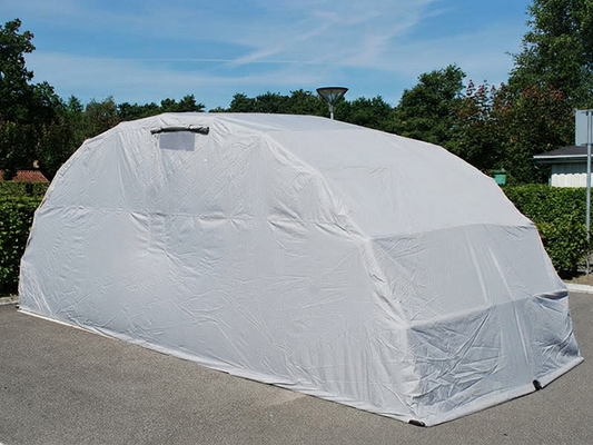 Folding garage with steel frame and grey fabric, ideal for outdoor car storage - product detail