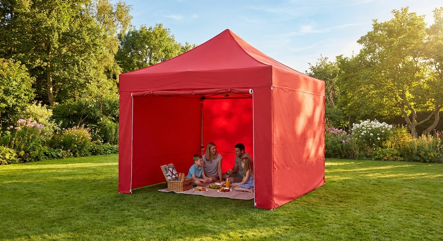 Pop up gazebo with steel frame in red, ideal for outdoor events