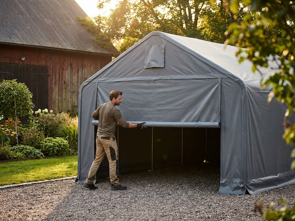 PVC storage shelter end wall in grey, designed for industrial use - view 3