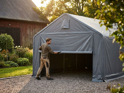 PVC storage shelter end wall in grey, designed for industrial use - view 3