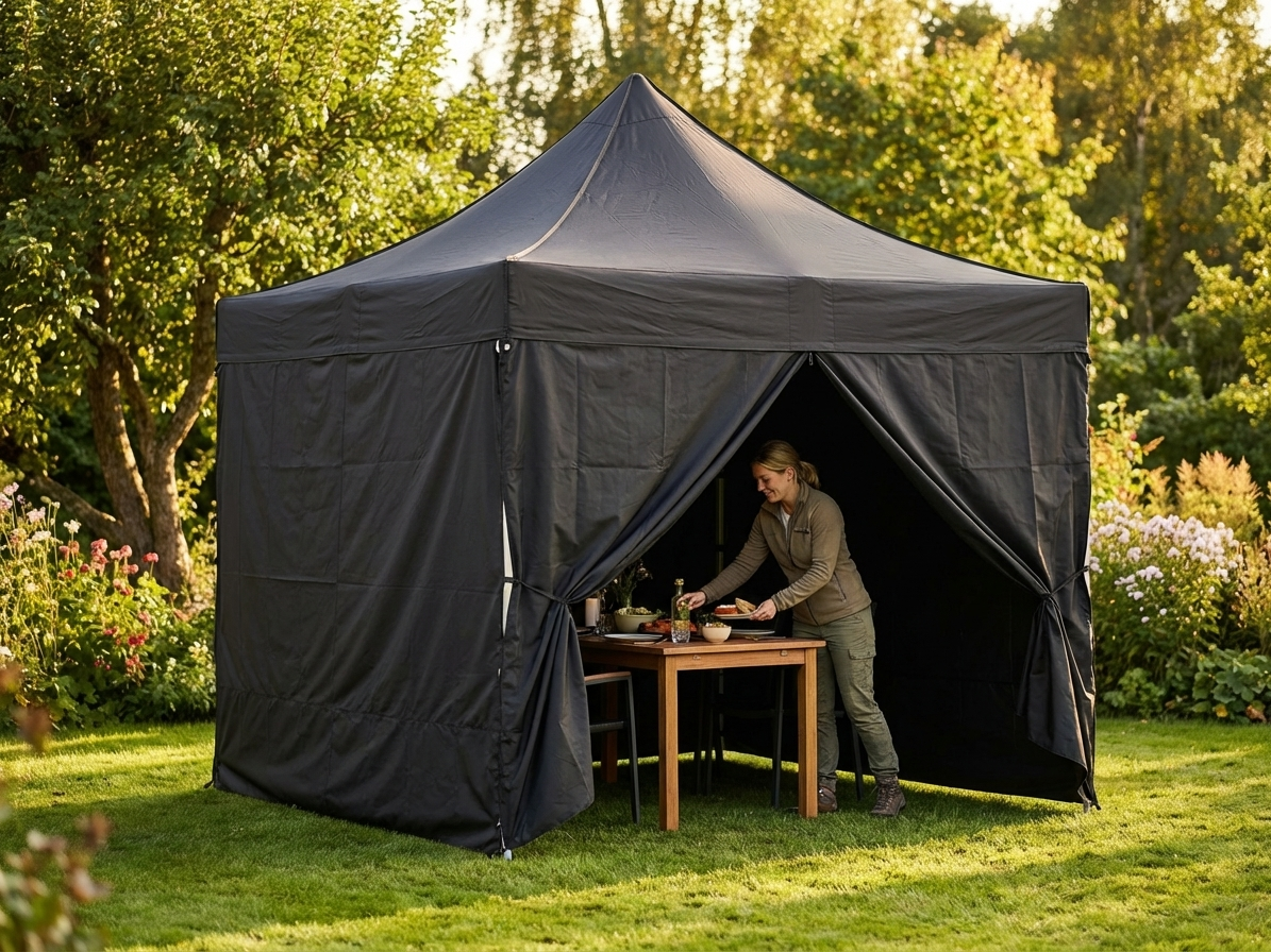 Black pop up gazebo 3x3m with flame retardant material for outdoor events - view 3
