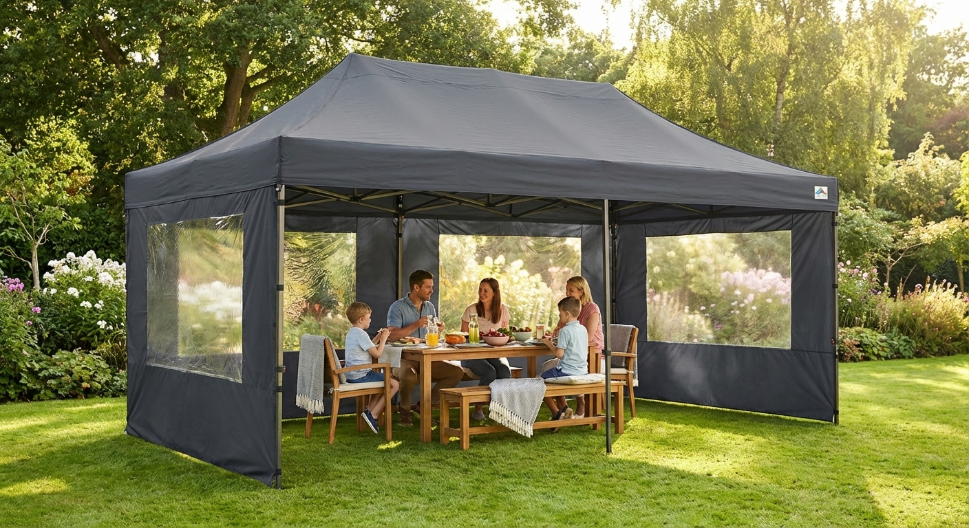 Grey pop-up gazebo with aluminium frame, perfect for outdoor events